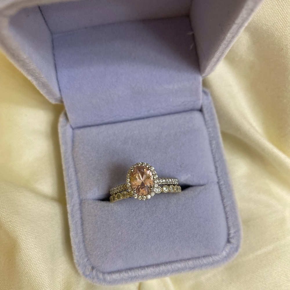 1.2 CT Morganite 925 Sterling Silver Ring with Eternity Band